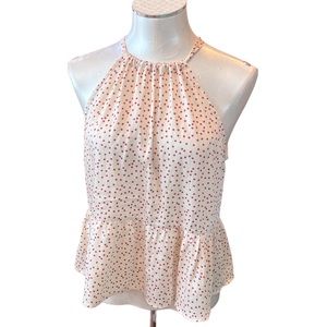 Mi ami Women’s  Cream Red Polka Dot Halter Peplum Top, Sleeveless Blouse M